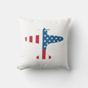 Plane Aircraft USA Flag Veteran Pilot Gift Cushion