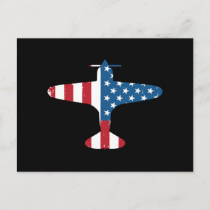 Plane Aircraft USA Flag Veteran Pilot Gift Holiday Postcard