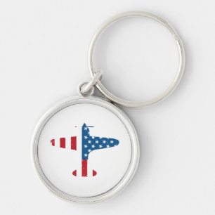Plane Aircraft USA Flag Veteran Pilot Gift Key Ring
