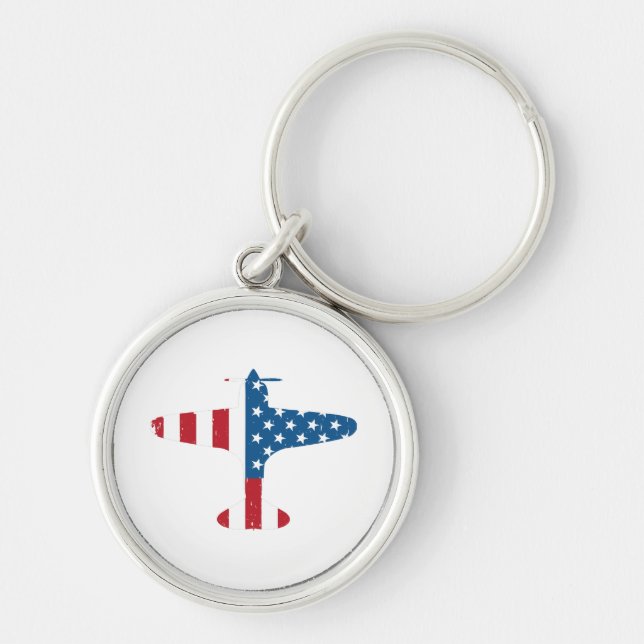 Plane Aircraft USA Flag Veteran Pilot Gift Key Ring (Front)