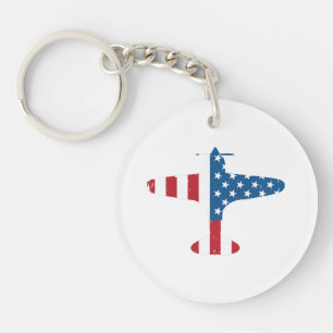 Plane Aircraft USA Flag Veteran Pilot Gift Key Ring