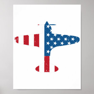 Plane Aircraft USA Flag Veteran Pilot Gift Poster