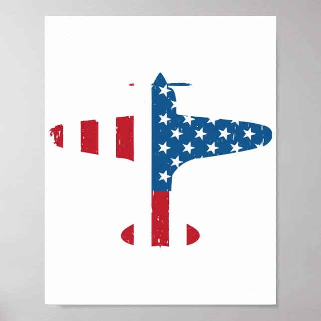 Plane Aircraft USA Flag Veteran Pilot Gift Poster (Front)
