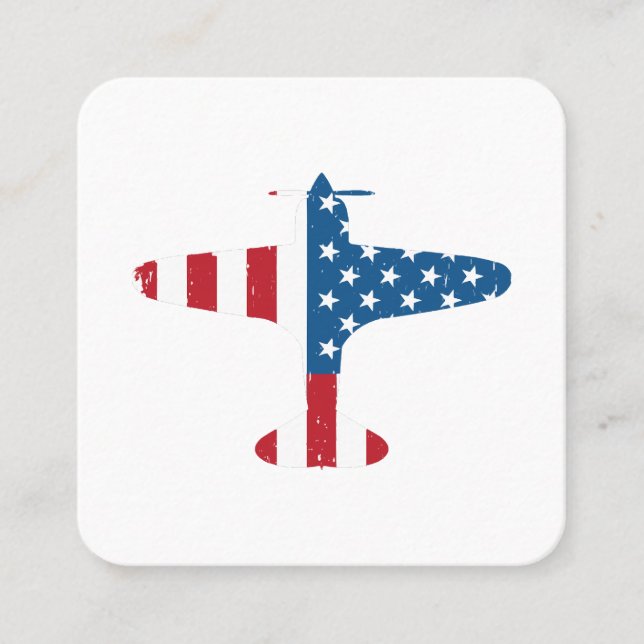 Plane Aircraft USA Flag Veteran Pilot Gift Square Business Card (Front)