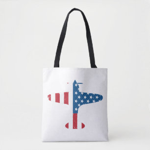 Plane Aircraft USA Flag Veteran Pilot Gift Tote Bag