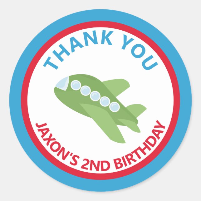 Plane Birthday Party Thank You Favor Classic Round Sticker (Front)