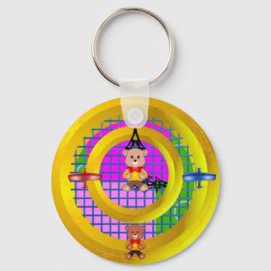Plane Bowtie on Modern Pink Blocks Key Ring