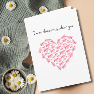 Plane crazy about you,Cute Pink Paper Aeroplanes Card