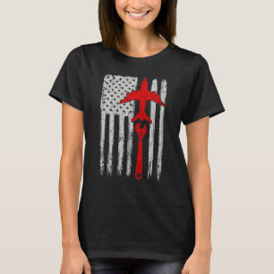 Plane Engineer Mechanic Retro Us Flag Aircraft Mec T-Shirt
