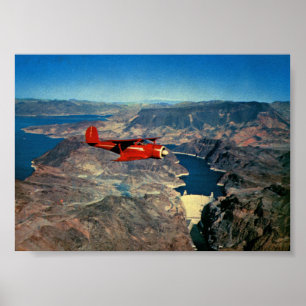 Plane Flying Over Hoover Dam Vintage Poster