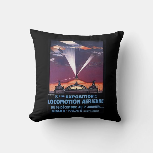Plane Flying Over Searchlight Poster Cushion (Front)