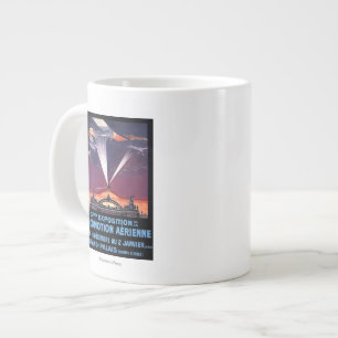 Plane Flying Over Searchlight Poster Large Coffee Mug