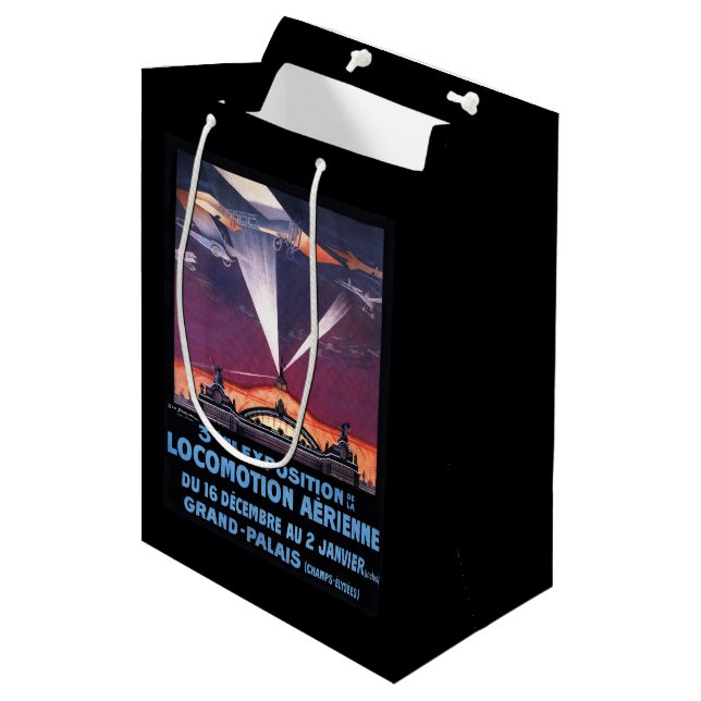 Plane Flying Over Searchlight Poster Medium Gift Bag (Front Angled)