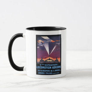 Plane Flying Over Searchlight Poster Mug