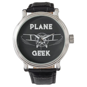 Plane GEEK Typography & Aeroplane,Black,Simple  Watch