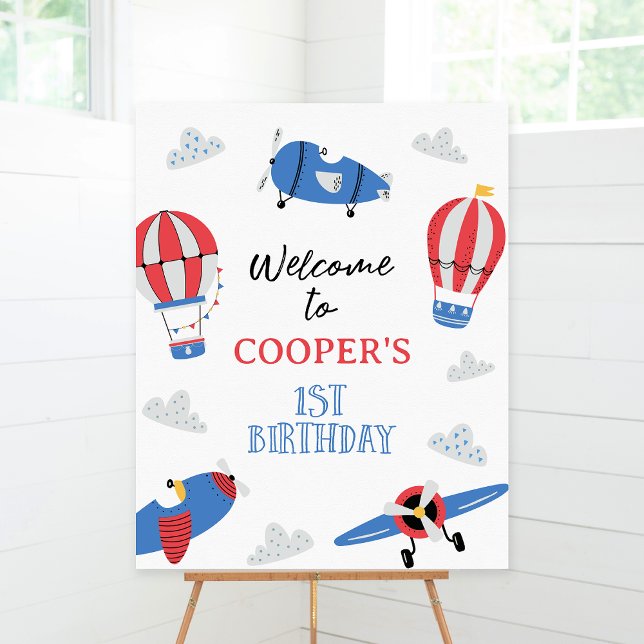 Plane How Time Flies 1st Birthday Welcome Sign (Boys Plane How Time Flies 1st Birthday Welcome Sign, Airplanes Hot Air Balloons, Flying Welcome Sign)
