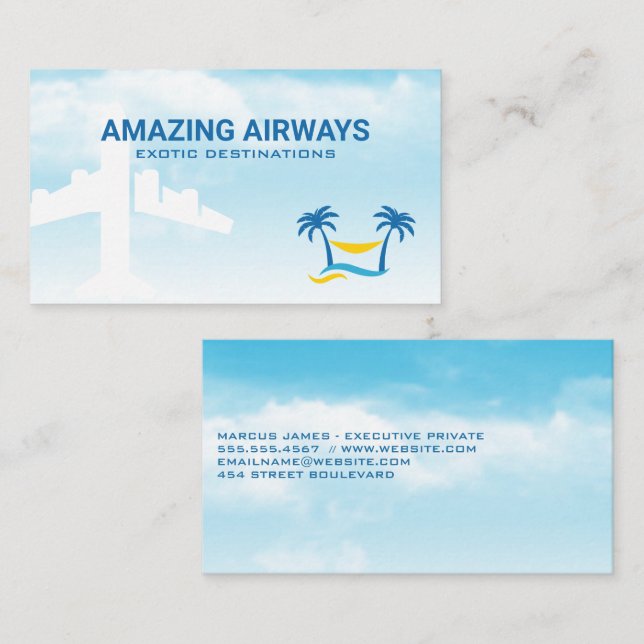 Plane in the Clouds | Tropical Logo Business Card (Front/Back)
