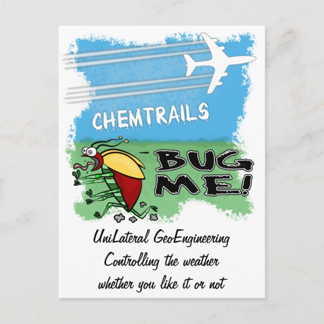 Plane spraying chemtrails on terrified insect postcard (Front)