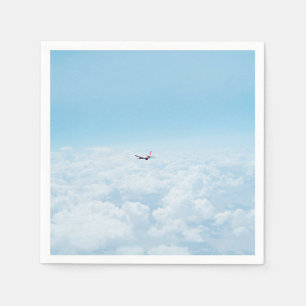 Plane Themed, A Aeroplane Flies In Blue Skies Abov Napkin