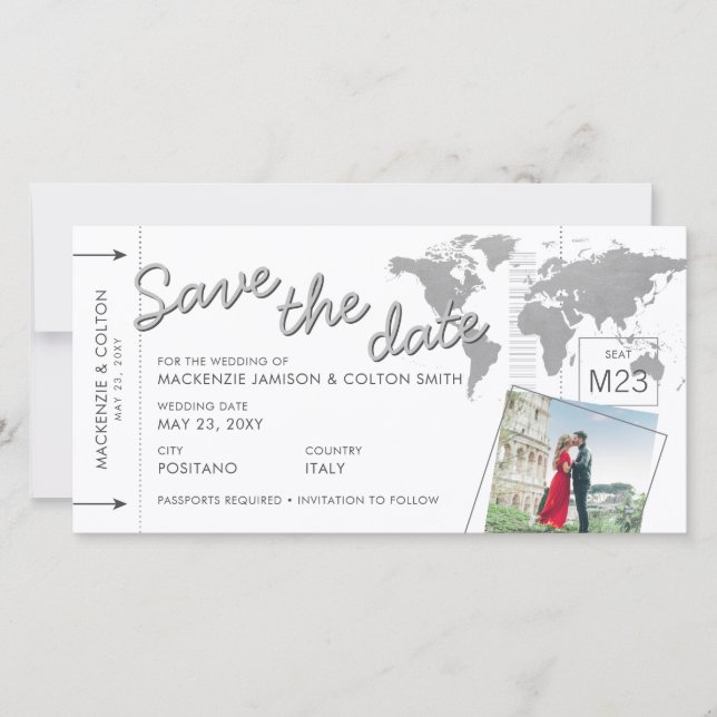 Plane Ticket Boarding Pass Photo Save the Date (Front)