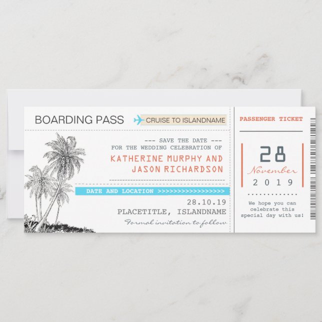 plane tickets boarding pass save the date design (Front)