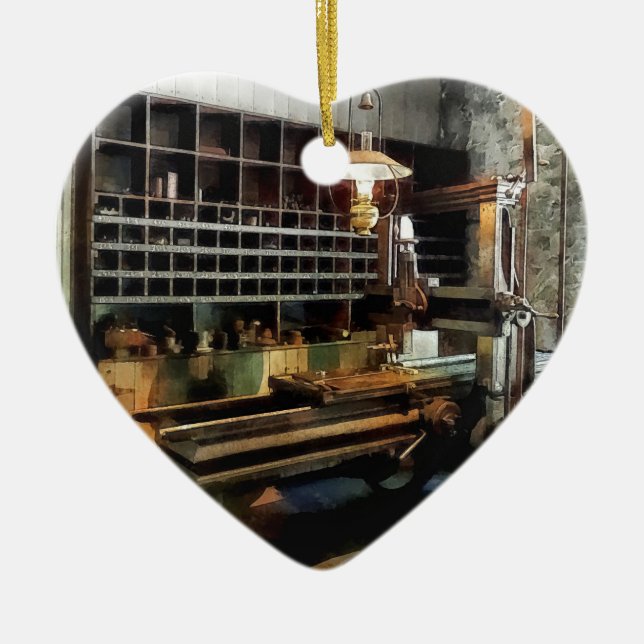 Planer in Machine Shop Ceramic Ornament (Front)