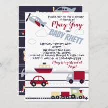 Planes, Trains, and Cars Baby Shower Invitation