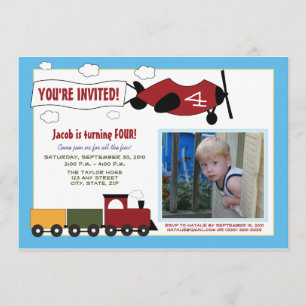 Planes & Trains Birthday Party Invite (blue)