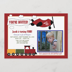 Planes & Trains Birthday Party Invite (red)