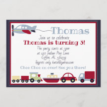 Planes, Trains, Boats and Cars Birthday Invitation