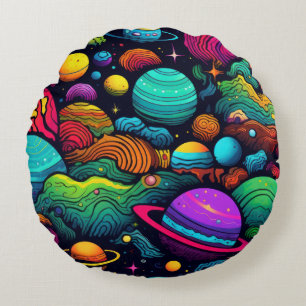 Planet background round cushion