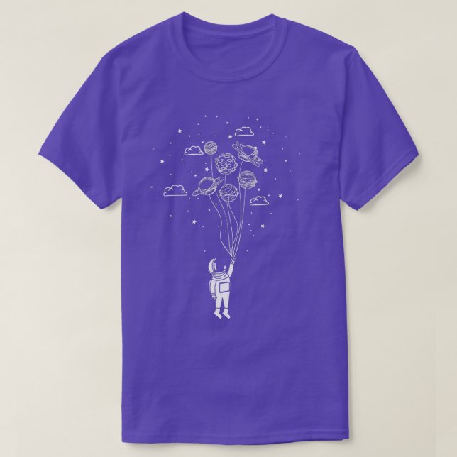 Planet Balloons Stars Clouds Outer Space Astronaut T-Shirt (Design Front)