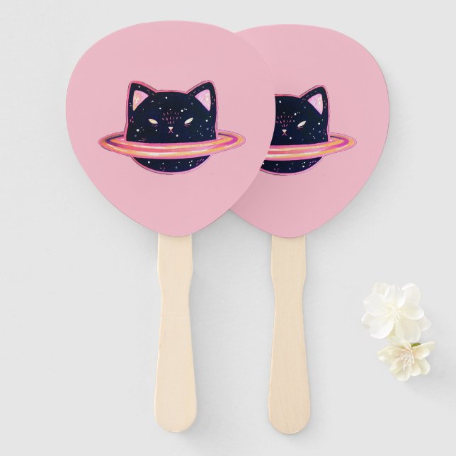 Planet Cat Hand Fan (Front and Back)