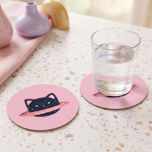 Planet Cat Round Paper Coaster