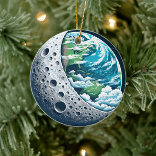 Planet Earth and Its Moon: Celestial Wonder Ceramic Ornament