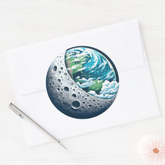 Planet Earth and Its Moon: Celestial Wonder Classic Round Sticker