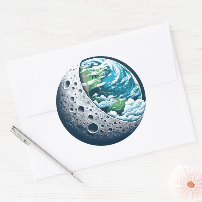 Planet Earth and Its Moon: Celestial Wonder Classic Round Sticker (Envelope)