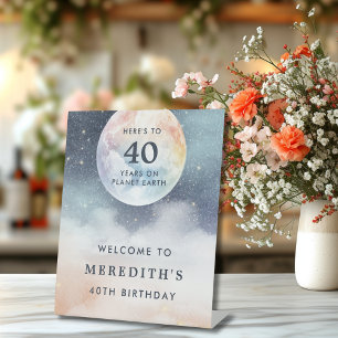 Planet Earth Celestial Sky 40th Birthday Pedestal Sign