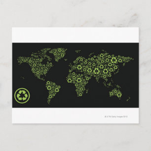 Planet earth composed of recycling symbols postcard