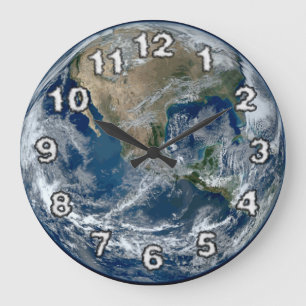 Planet Earth from Outer Space with Clouds Large Clock