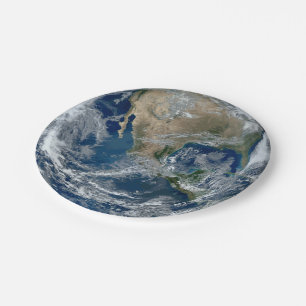 Planet Earth from Outer Space with Clouds Paper Plate