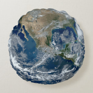 Planet Earth from Outer Space with Clouds Round Cushion