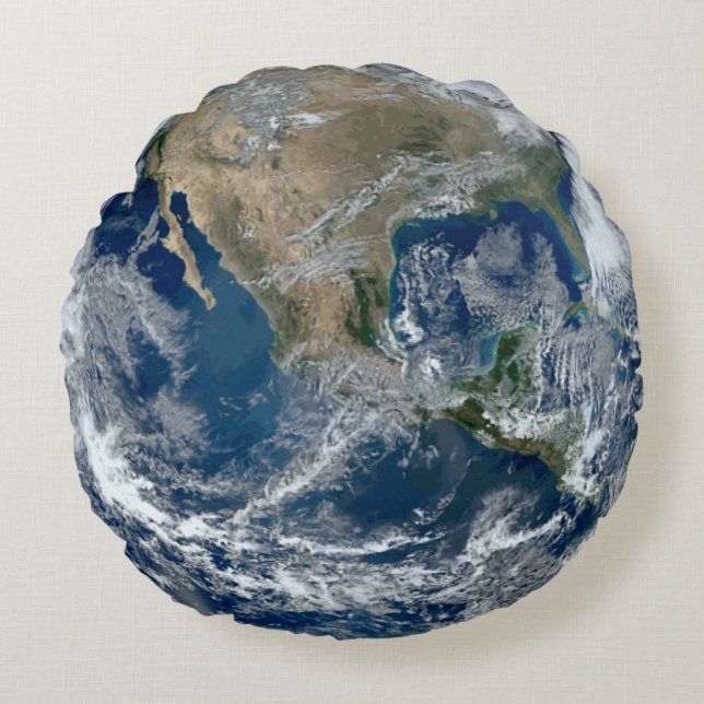 Planet Earth from Outer Space with Clouds Round Cushion (Front)