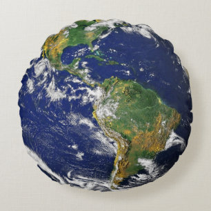 Planet Earth from space mancave Round Cushion