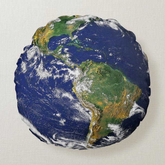 Planet Earth from space mancave Round Cushion (Front)