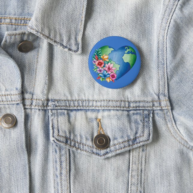 Planet Earth Heart 6 Cm Round Badge (In Situ)