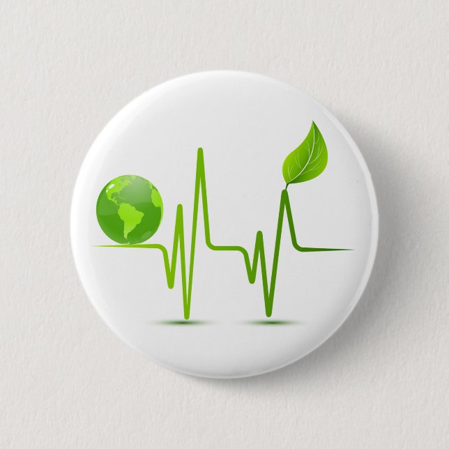PLANET EARTH HEART MONITOR 6 CM ROUND BADGE (Front)