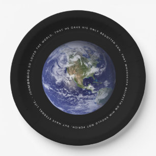 Planet Earth in Space - Christian  John 3:16 Paper Plate
