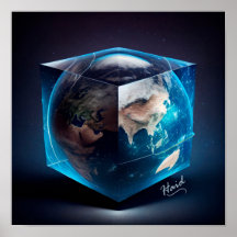 Planet Earth in the shape of a cube - AI