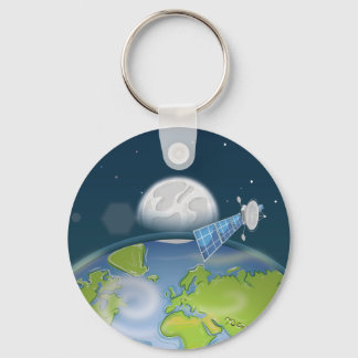 Planet Earth orbiting Satellite Key Ring